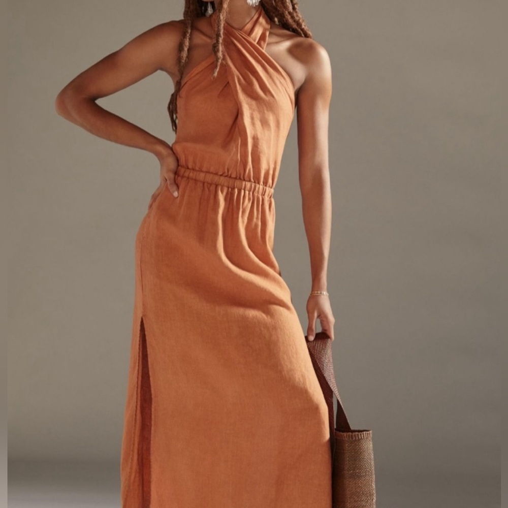 Cloth and stone, Anthropologie, halter dress, backless, terracotta